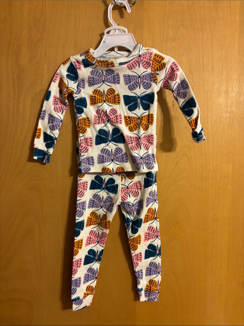 Tea Collection White Pajama Set with Pink, Purple, Teal & Orange Butterflies